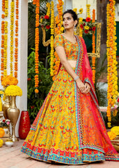 Mustard Multicolored Resham Lehenga Set