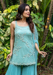 Cerulean Blue Beaded Garara Set
