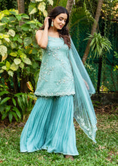Cerulean Blue Beaded Garara Set