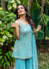 Cerulean Blue Beaded Garara Set