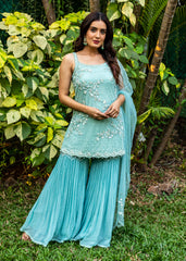 Cerulean Blue Beaded Garara Set