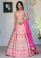 Coral And Pink Resham Lehenga Set