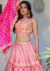 Coral And Pink Resham Lehenga Set