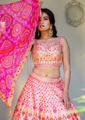 Coral And Pink Resham Lehenga Set