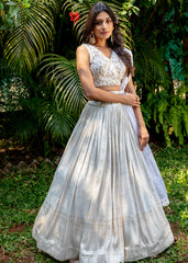 Ivory And Gold Jacquard Lehenga Set