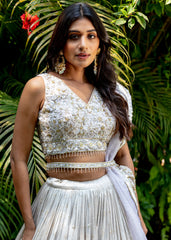 Ivory And Gold Jacquard Lehenga Set