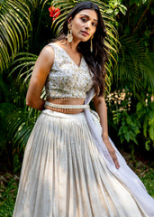 Ivory And Gold Jacquard Lehenga Set