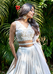 Ivory And Gold Jacquard Lehenga Set