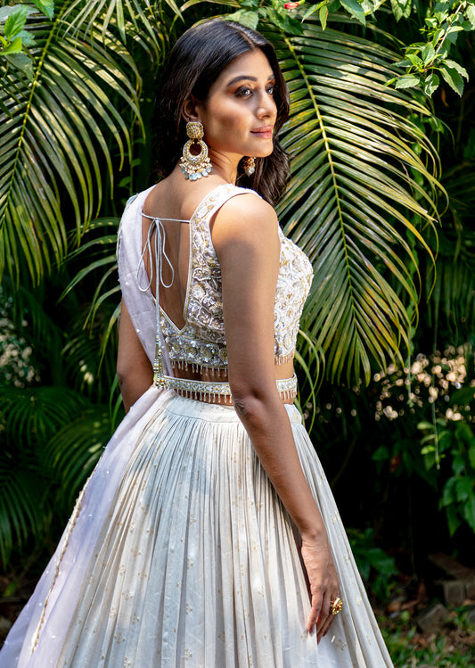 Ivory And Gold Jacquard Lehenga Set
