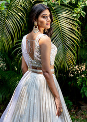 Ivory And Gold Jacquard Lehenga Set