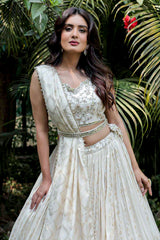 Ivory And Gold Chanderi Lehenga Set