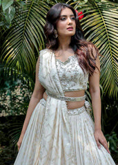 Ivory And Gold Chanderi Lehenga Set