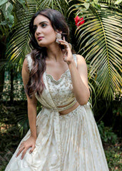 Ivory And Gold Chanderi Lehenga Set