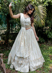 Ivory And Gold Chanderi Lehenga Set