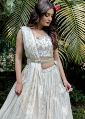 Ivory And Gold Chanderi Lehenga Set