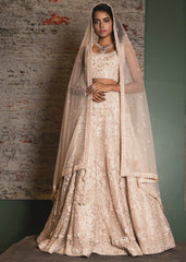 Nude Blush Self Embroidered Lehenga Set