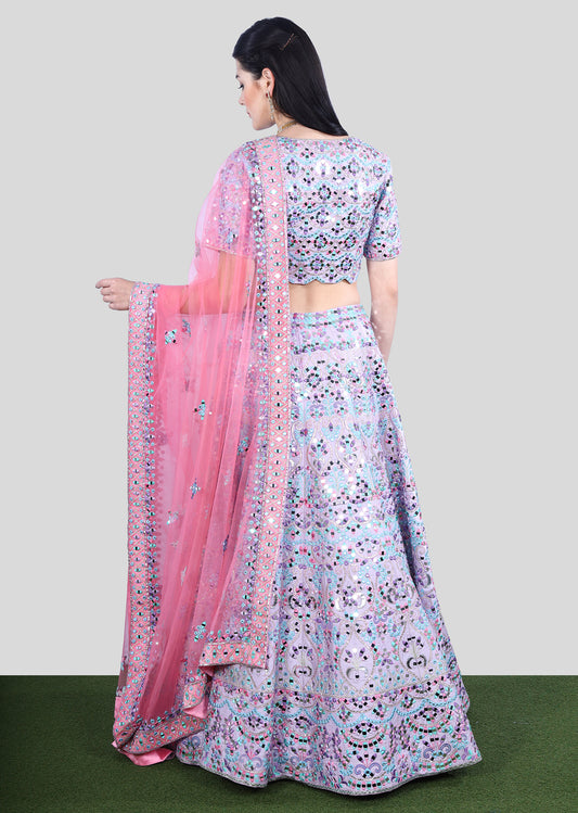 Lavender Pink Mirrorwork Lehenga Set