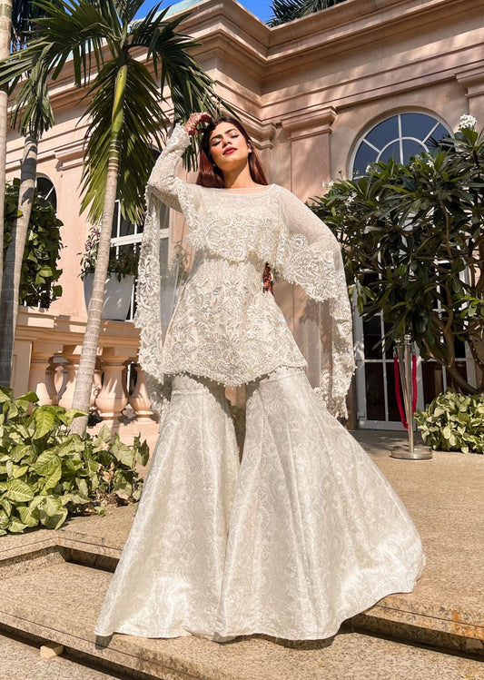 Nagma Mirajkar -  Ivory Brocade Garara Set