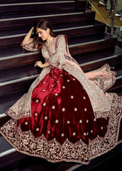 Peach And Maroon Anarkali Lehenga