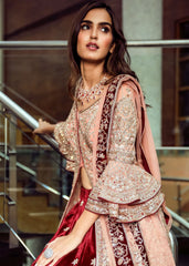 Peach And Maroon Anarkali Lehenga