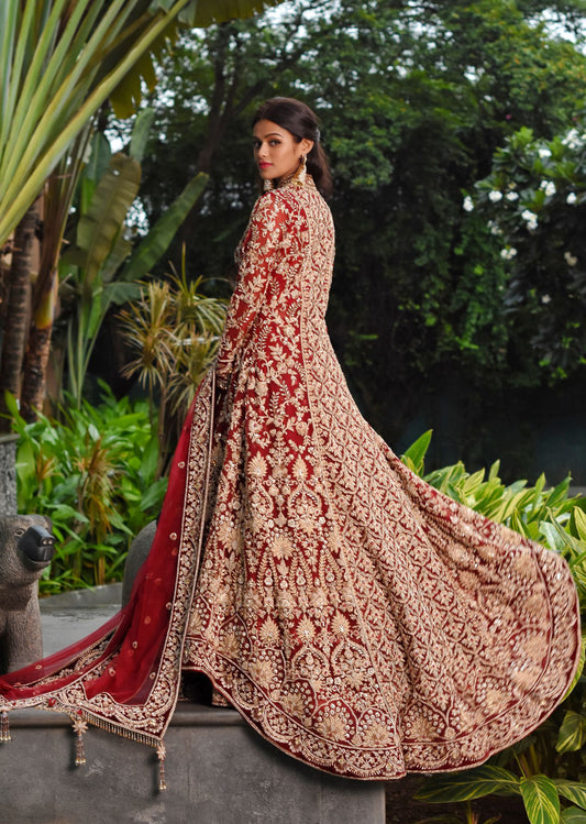 Maroon Red Anarkali Lehenga Set