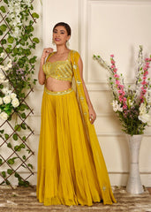 Yellow Mirrorwork Palazzo Jacket Set