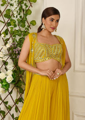 Yellow Mirrorwork Palazzo Jacket Set