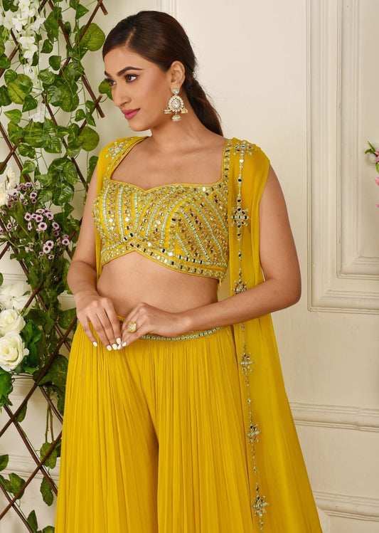 Yellow Mirrorwork Palazzo Jacket Set