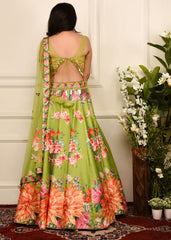Lime  Green Floral Print  Lehenga Set