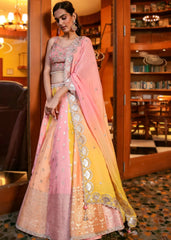 Yellow Peach Pink Benarasi Lehenga Set