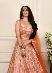 Peach Orange Ombre Mirrorwork Lehenga Set