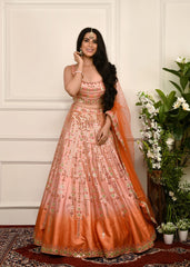 Peach Orange Ombre Mirrorwork Lehenga Set
