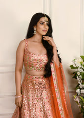 Peach Orange Ombre Mirrorwork Lehenga Set