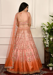 Peach Orange Ombre Mirrorwork Lehenga Set
