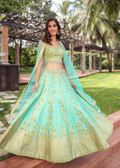 Mint Turquoise Shimmer Mirrorwork Lehenga Set