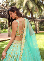 Mint Turquoise Shimmer Mirrorwork Lehenga Set