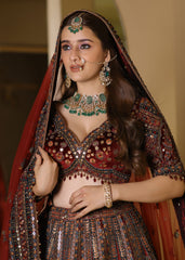Deep Red Zardosi & Resham Hand-Embroidered Bridal Lehenga – Ruhani Raag