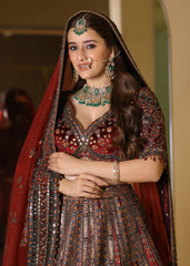 Deep Red Zardosi & Resham Hand-Embroidered Bridal Lehenga – Ruhani Raag