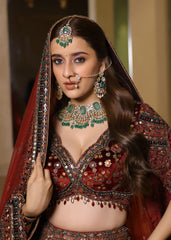 Deep Red Zardosi & Resham Hand-Embroidered Bridal Lehenga – Ruhani Raag