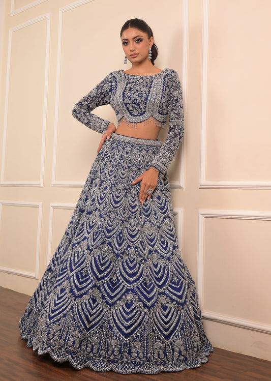 Royal Blue Diamond-Embellished Heavy Bridal Lehenga with Delicately Detailed Dupatta – Sitara