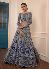Royal Blue Diamond-Embellished Heavy Bridal Lehenga with Delicately Detailed Dupatta – Sitara