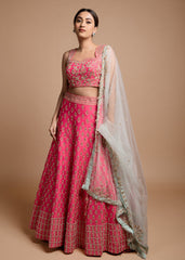 Fuchsia Pink Butti Lehenga Set