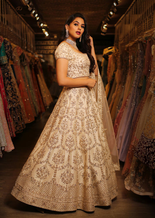 Ivory Honeycomb Lehenga Set