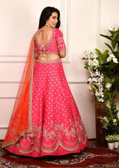 Hot Pink And Vermillion Zardozi Lehenga Set