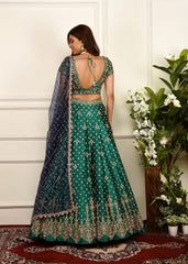 Sea Green And Navy Zardozi Lehenga Set
