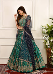 Sea Green And Navy Zardozi Lehenga Set