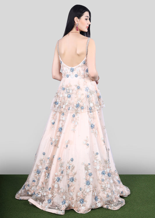 Blush Peplum Floral Gown