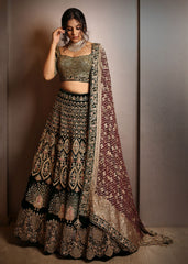 Forest Green Velvet Persian Lehenga Set