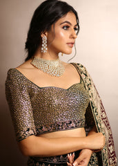 Forest Green Velvet Persian Lehenga Set