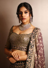 Forest Green Velvet Persian Lehenga Set